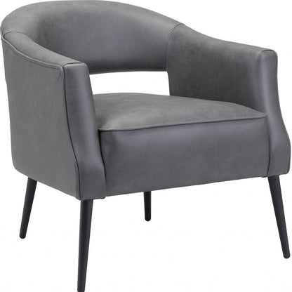 27" Gray And Gold Faux Leather And Upholstered Arm Chair HomeRoots