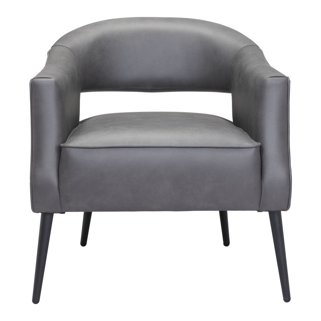 27" Grey Faux Leather And Gold Arm Chair