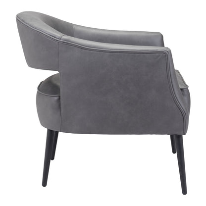 27" Grey Faux Leather And Gold Arm Chair