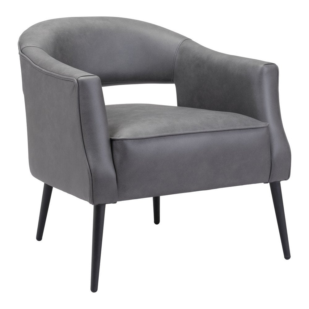 27" Gray And Gold Faux Leather And Upholstered Arm Chair HomeRoots