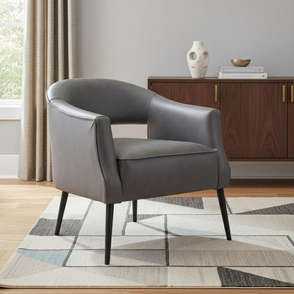 27" Gray And Gold Faux Leather And Upholstered Arm Chair HomeRoots