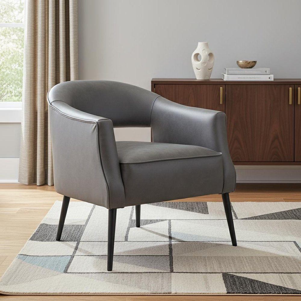 27" Gray And Gold Faux Leather And Upholstered Arm Chair HomeRoots