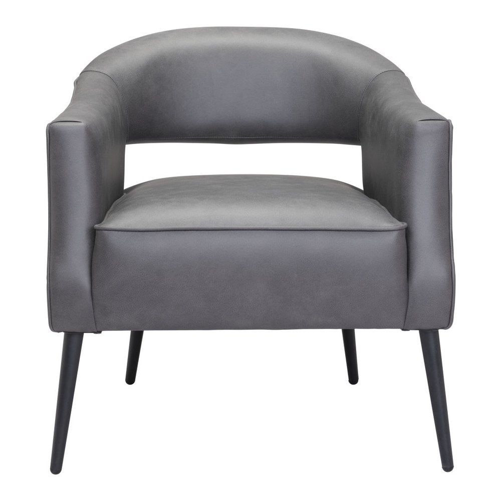 27" Gray And Gold Faux Leather And Upholstered Arm Chair HomeRoots