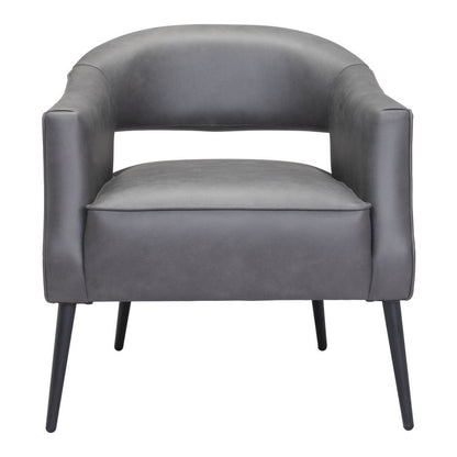 27" Gray And Gold Faux Leather And Upholstered Arm Chair