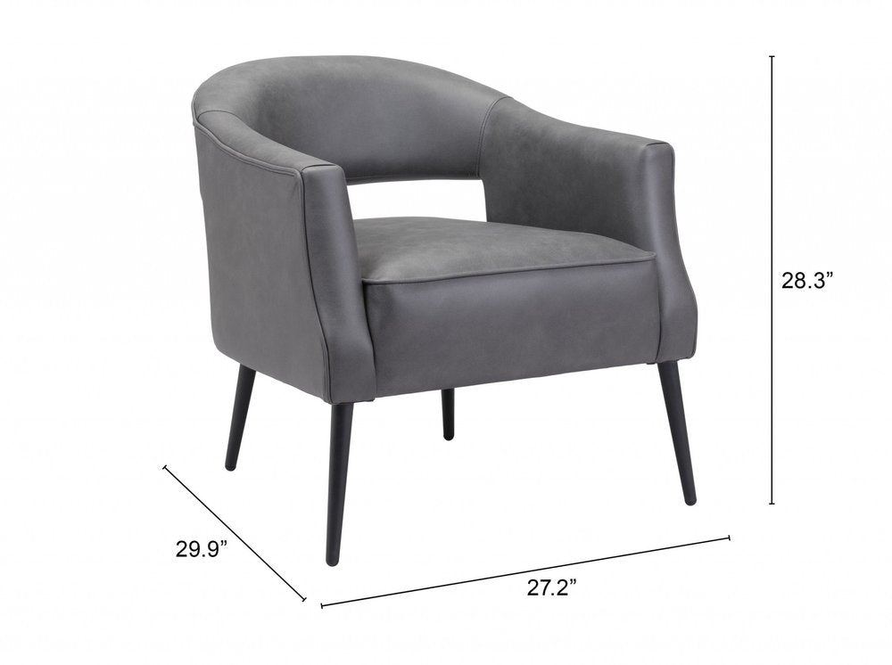 27" Gray And Gold Faux Leather And Upholstered Arm Chair HomeRoots