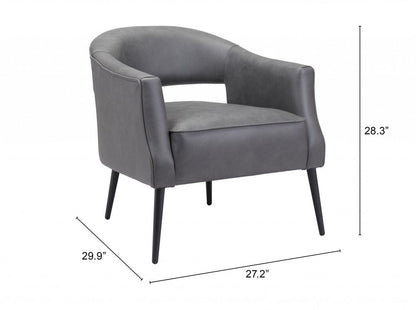 27" Gray And Gold Faux Leather And Upholstered Arm Chair HomeRoots