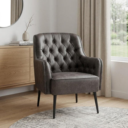 29" Black Faux Leather And Upholstered Tufted Chesterfield Chair HomeRoots