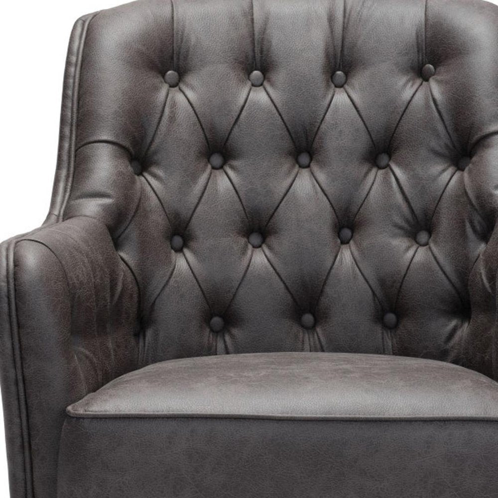 29" Black Faux Leather And Upholstered Tufted Chesterfield Chair HomeRoots