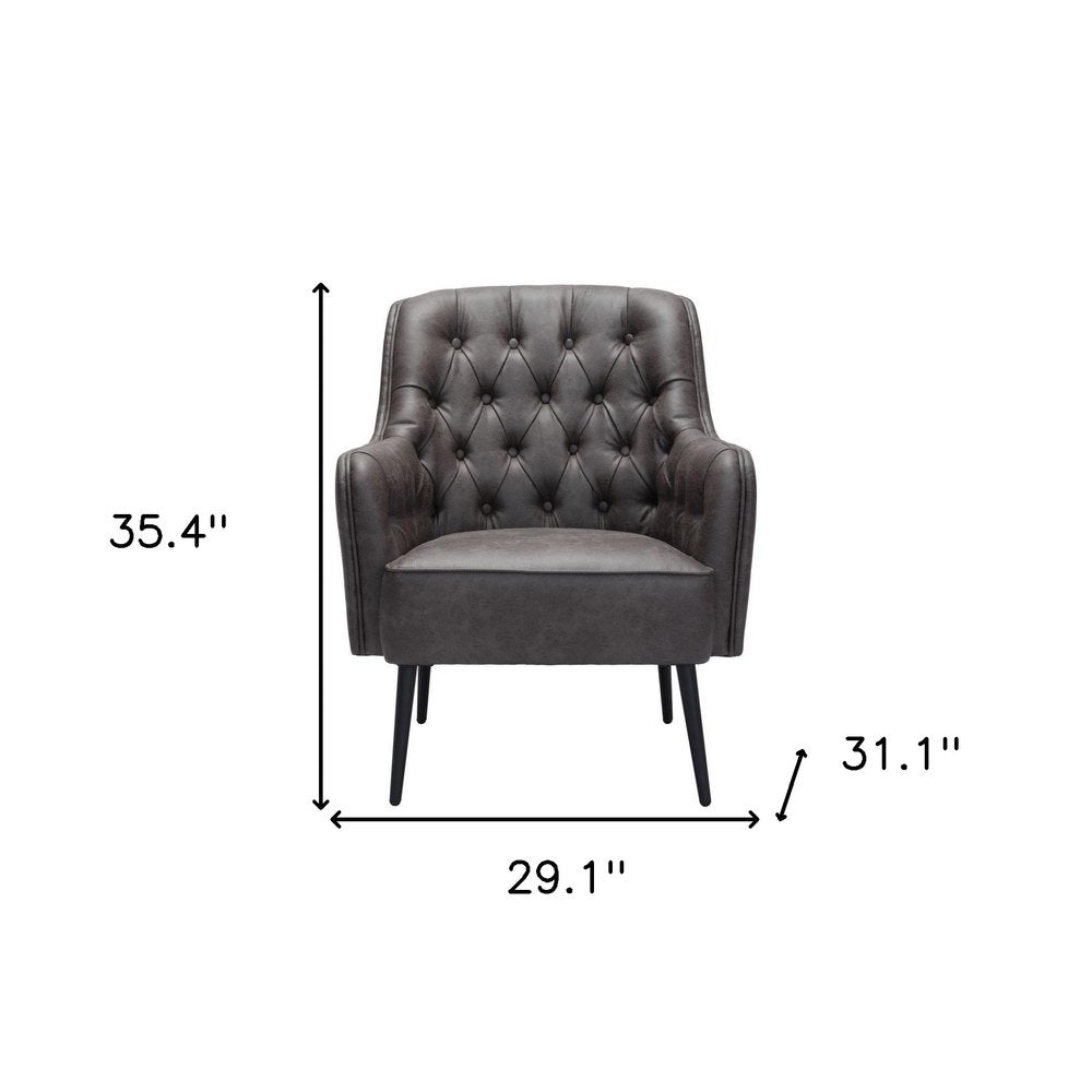 29" Black Faux Leather And Upholstered Tufted Chesterfield Chair HomeRoots