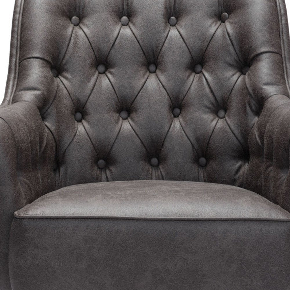 29" Black Faux Leather And Upholstered Tufted Chesterfield Chair HomeRoots