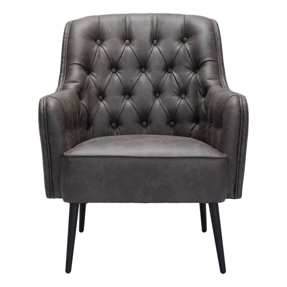 29" Black Faux Leather And Upholstered Tufted Chesterfield Chair HomeRoots