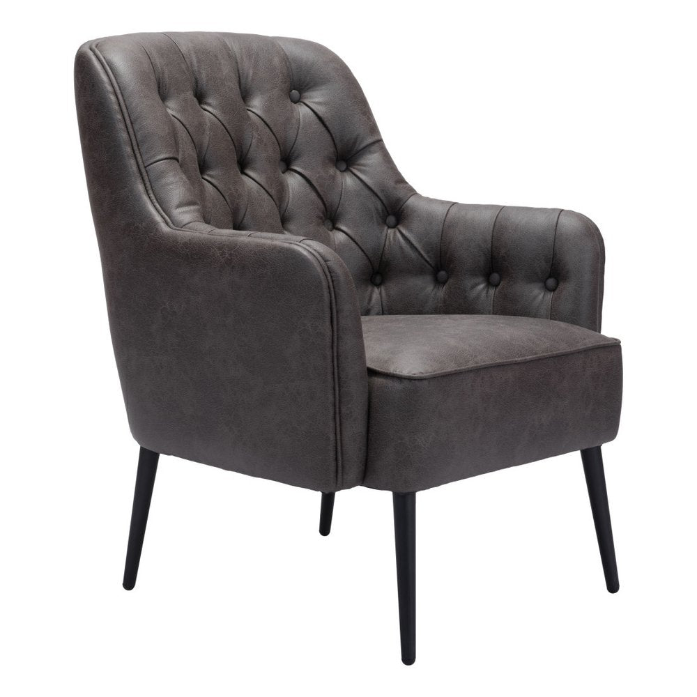 29" Black Faux Leather And Upholstered Tufted Chesterfield Chair HomeRoots