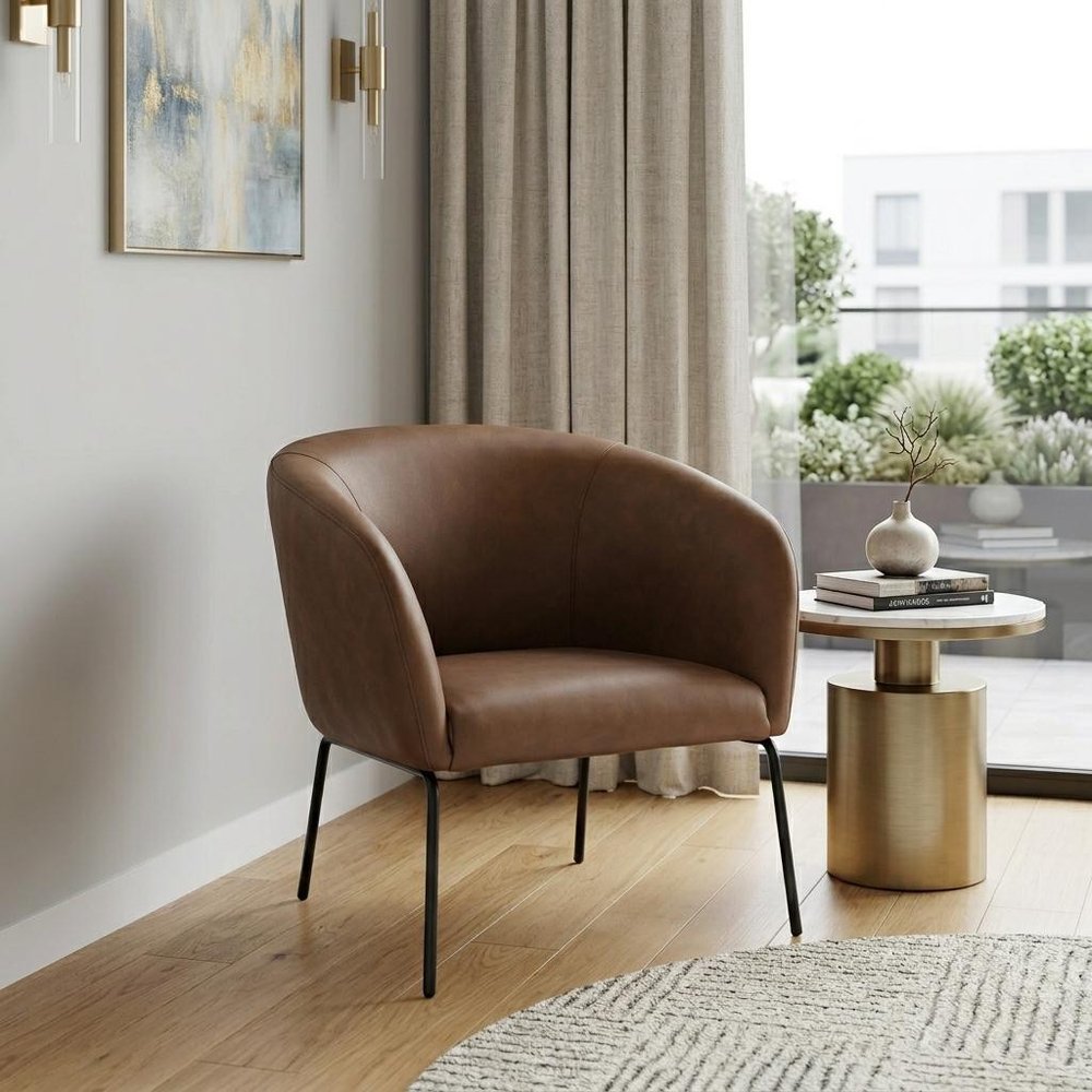 28" Brown And Black Faux Leather And Upholstered Club Chair HomeRoots