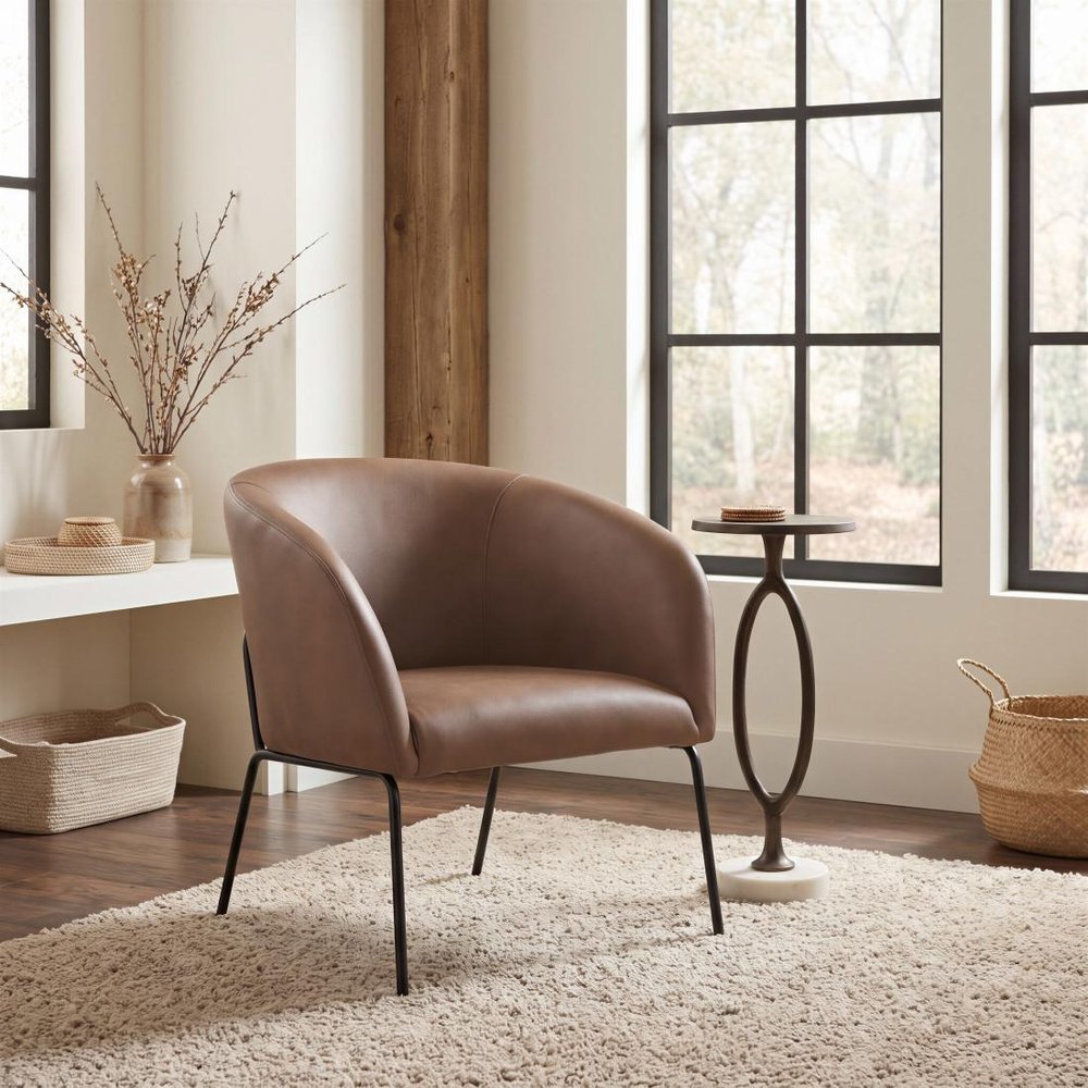28" Brown And Black Faux Leather And Upholstered Club Chair HomeRoots
