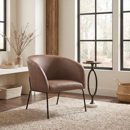 28" Brown And Black Faux Leather And Upholstered Club Chair HomeRoots