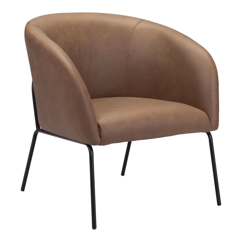 28" Brown And Black Faux Leather And Upholstered Club Chair HomeRoots