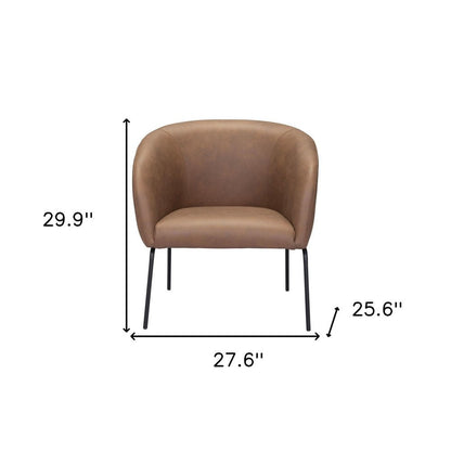 28" Brown And Black Faux Leather And Upholstered Club Chair HomeRoots