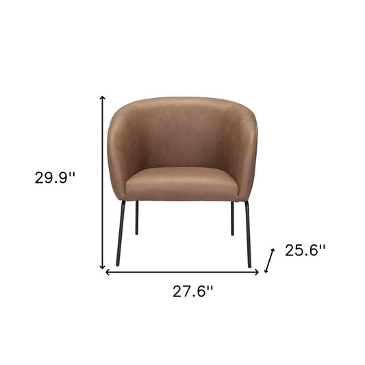 28" Brown And Black Faux Leather And Upholstered Club Chair HomeRoots