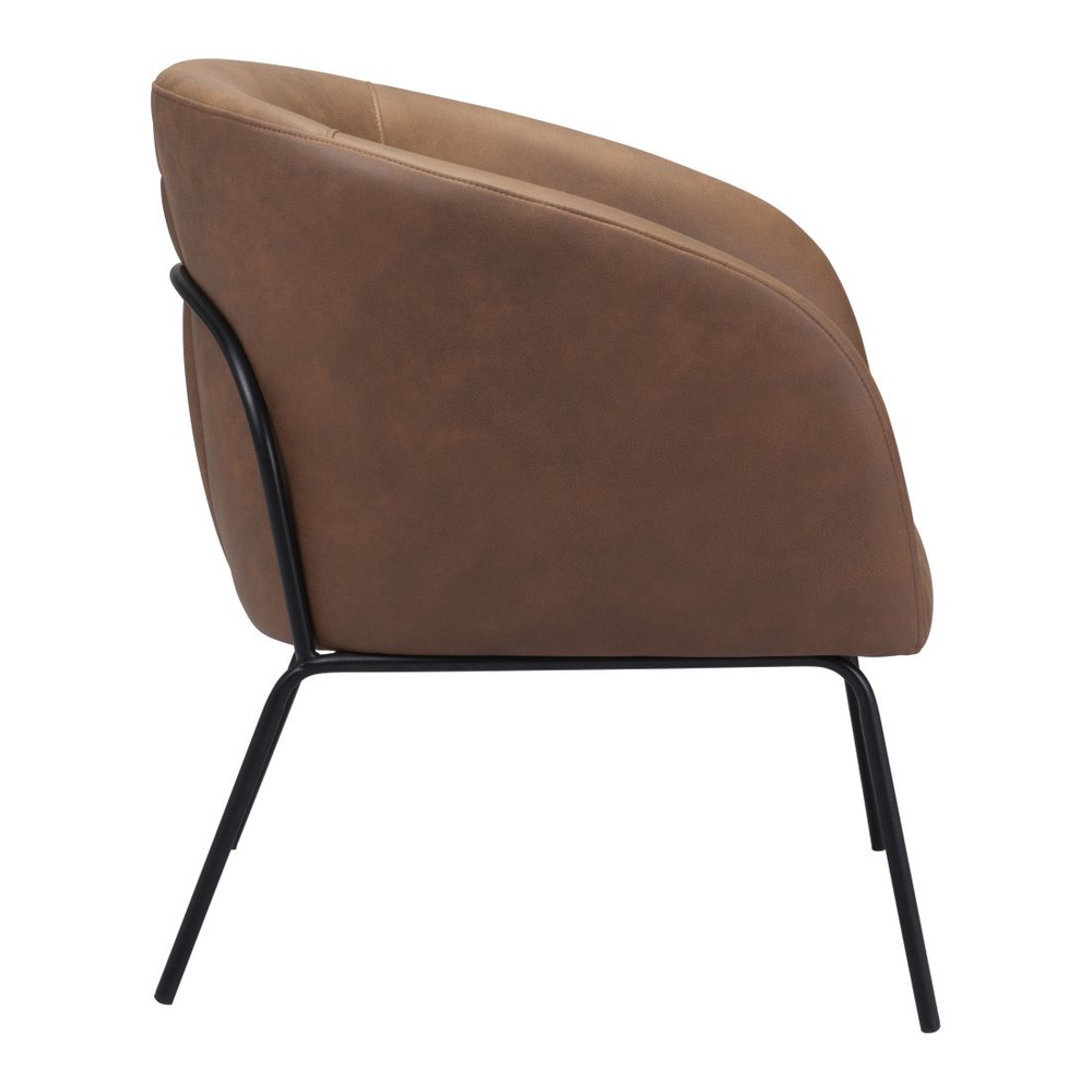 28" Brown And Black Faux Leather And Upholstered Club Chair HomeRoots