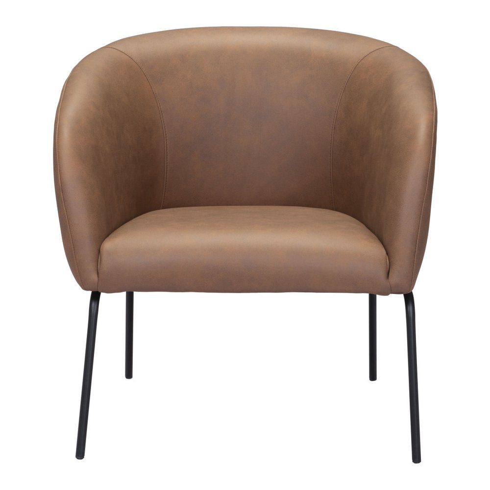 28" Brown And Black Faux Leather And Upholstered Club Chair HomeRoots