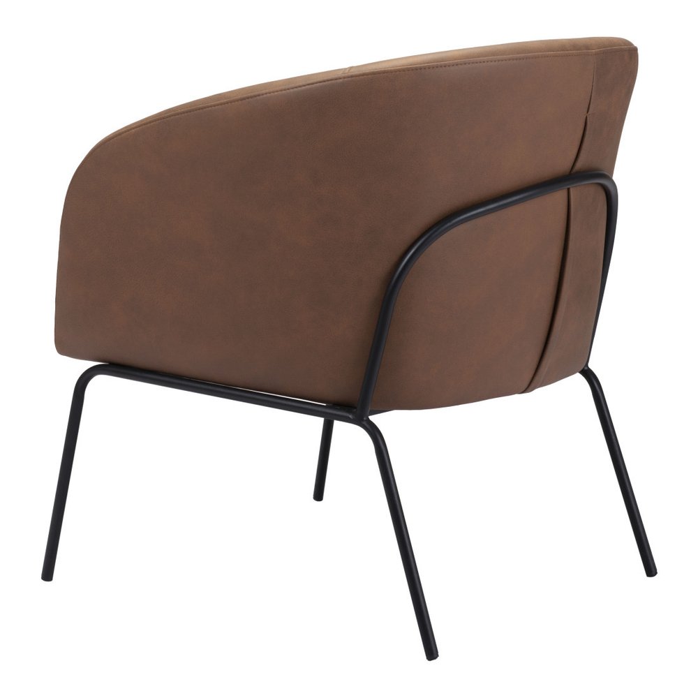 28" Brown And Black Faux Leather And Upholstered Club Chair HomeRoots