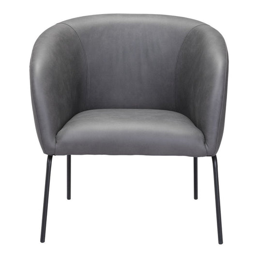 28" Gray And Black Faux Leather And Upholstered Club Chair HomeRoots
