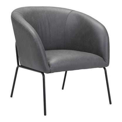 28" Gray And Black Faux Leather And Upholstered Club Chair HomeRoots
