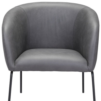28" Gray And Black Faux Leather And Upholstered Club Chair HomeRoots