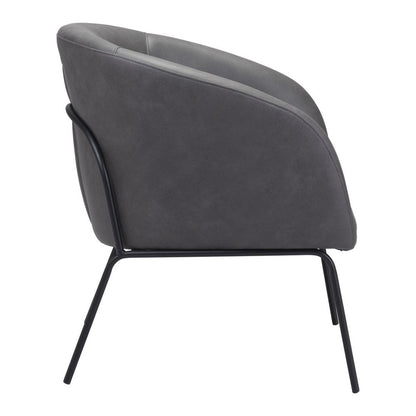 28" Gray And Black Faux Leather And Upholstered Club Chair HomeRoots
