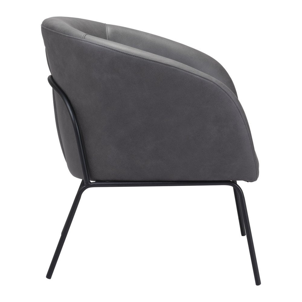 28" Gray And Black Faux Leather And Upholstered Club Chair HomeRoots