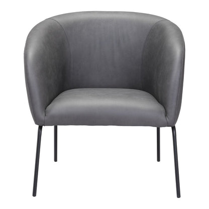 28" Gray And Black Faux Leather And Upholstered Club Chair HomeRoots