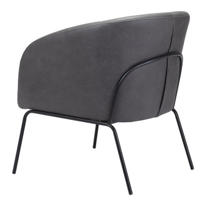 28" Gray And Black Faux Leather And Upholstered Club Chair HomeRoots