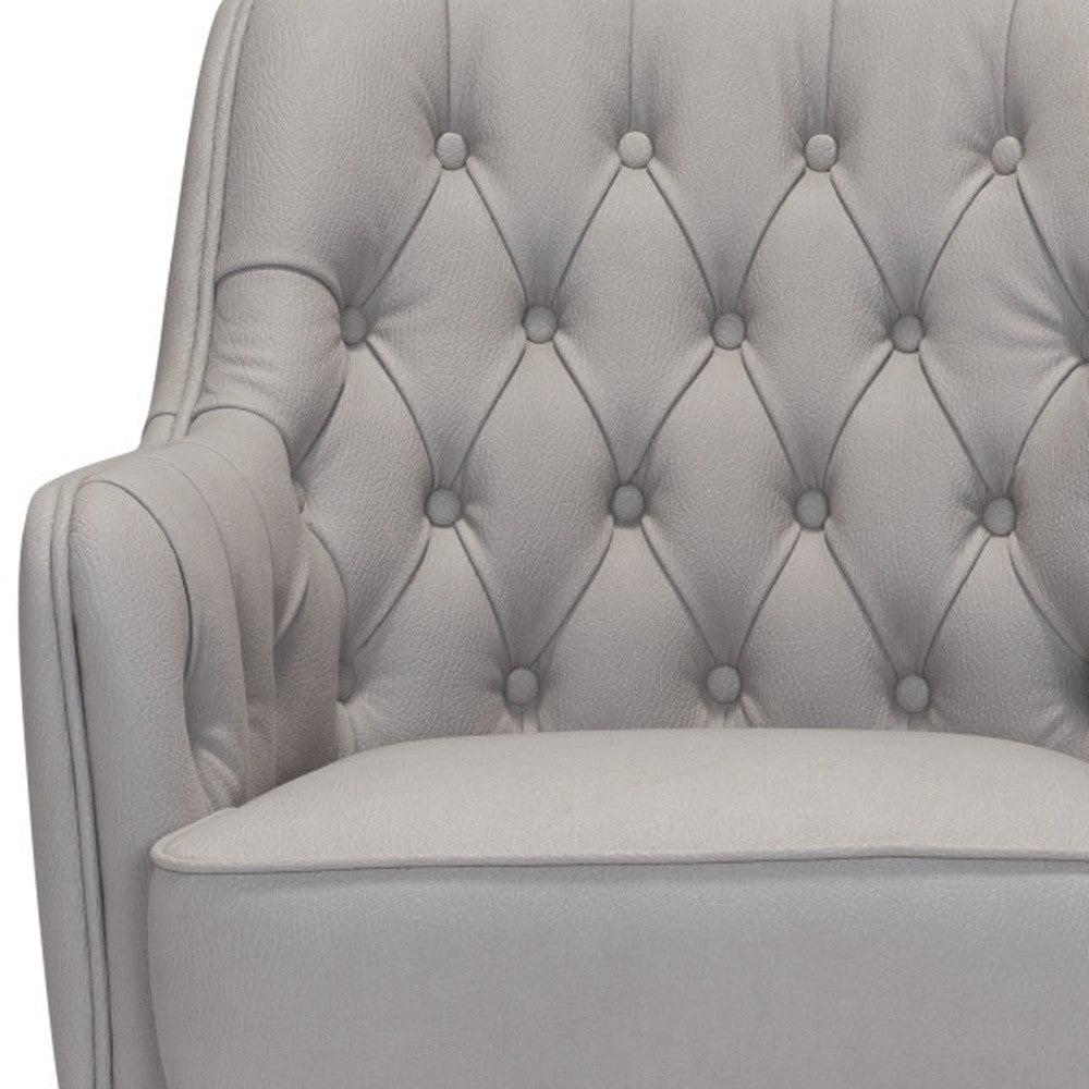 29" Gray And Black Faux Leather And Upholstered Tufted Chesterfield Chair