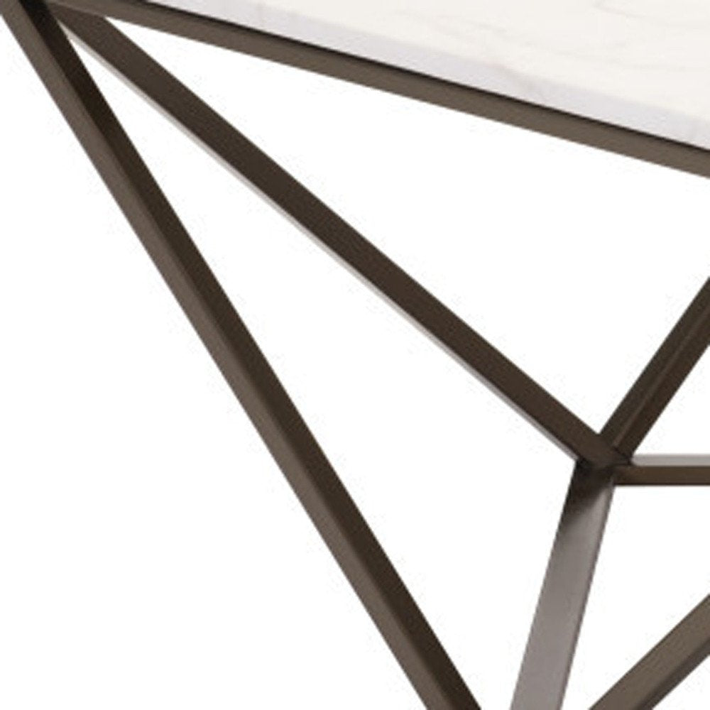 36" White and Antiqued Brass Faux Marble And Steel Square Abstract Coffee Table HomeRoots