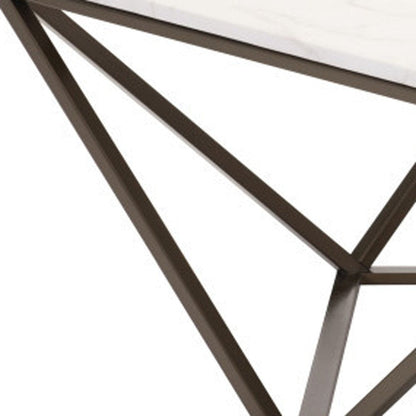 36" White and Antiqued Brass Faux Marble And Steel Square Abstract Coffee Table HomeRoots
