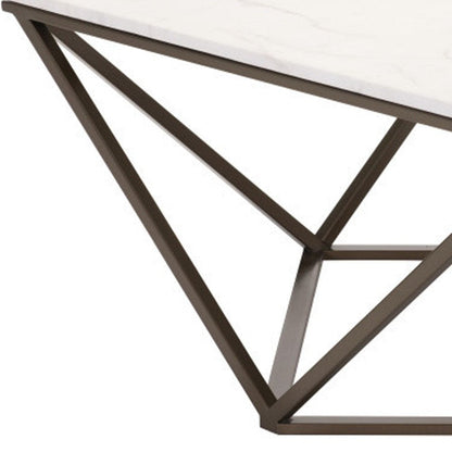 36" White and Antiqued Brass Faux Marble And Steel Square Abstract Coffee Table HomeRoots