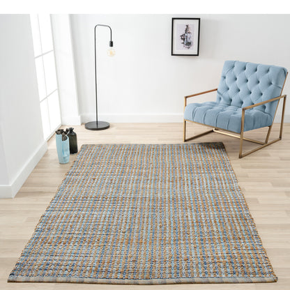 8' X 10' Blue Dhurrie Hand Woven Area Rug