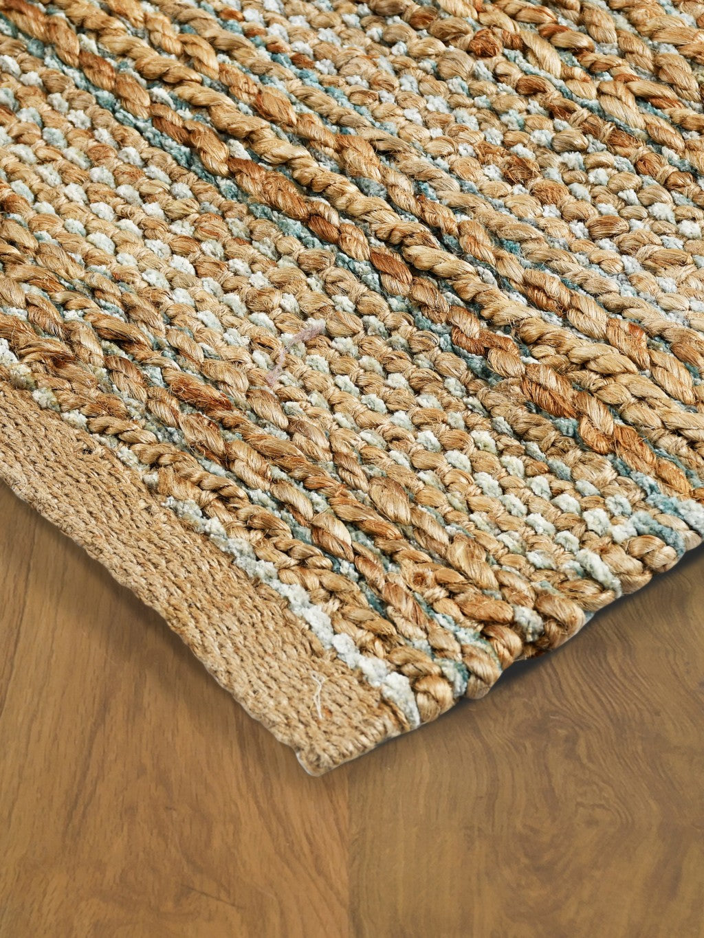 5’ x 8’ Teal and Natural Braided Jute Area Rug