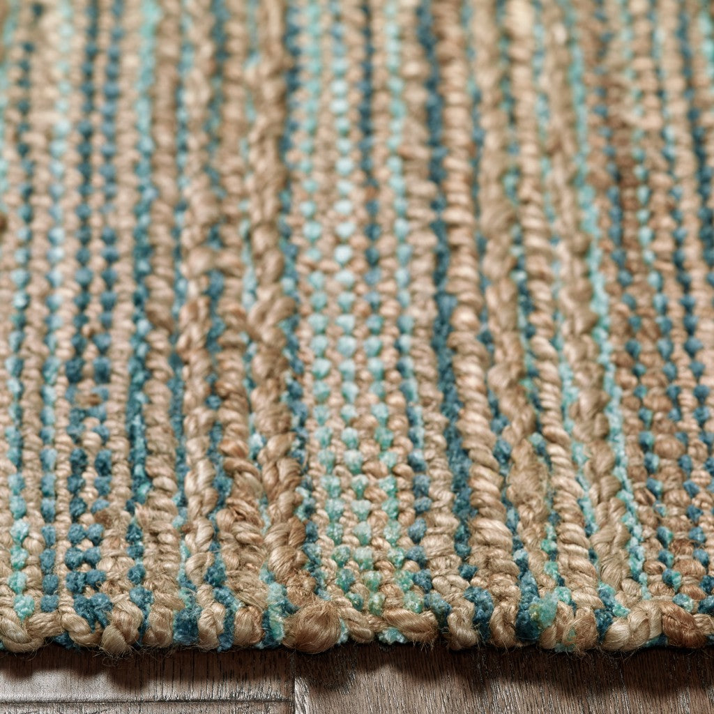 5’ x 8’ Teal and Natural Braided Jute Area Rug