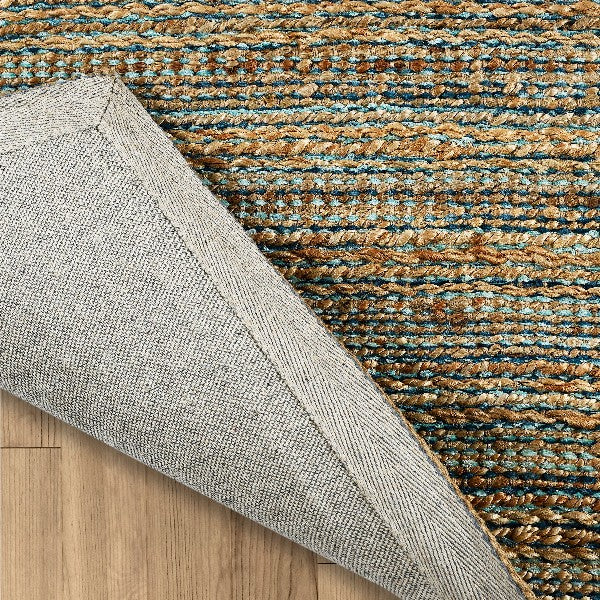 5’ x 8’ Teal and Natural Braided Jute Area Rug