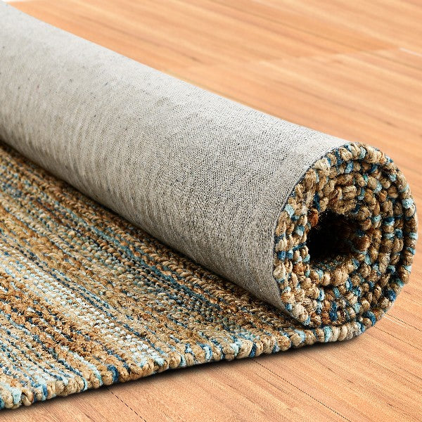 5’ x 8’ Teal and Natural Braided Jute Area Rug