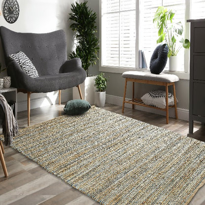 5’ x 8’ Teal and Natural Braided Jute Area Rug