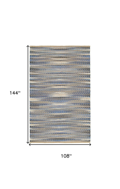 9’ x 12’ Round Navy and Tan Striated Area Rug