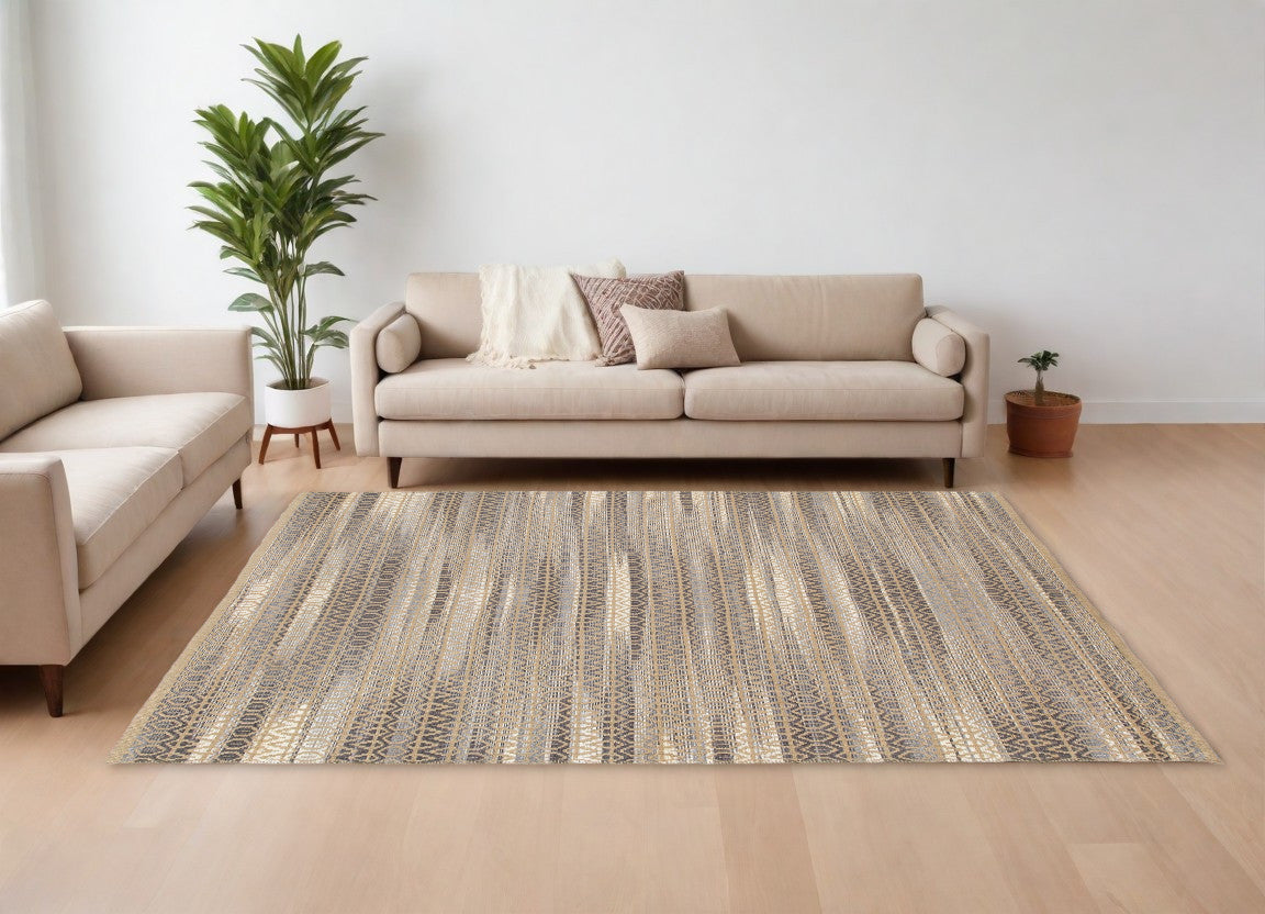 9' X 12' Gray and Tan Striated Runner Rug - 108.0" (H) x 144.0" (W) x 0.4" (D)