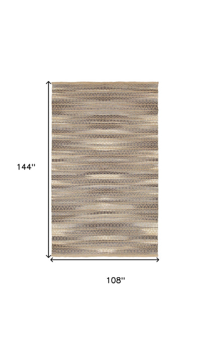 9' X 12' Gray and Tan Striated Runner Rug - 108.0" (H) x 144.0" (W) x 0.4" (D)