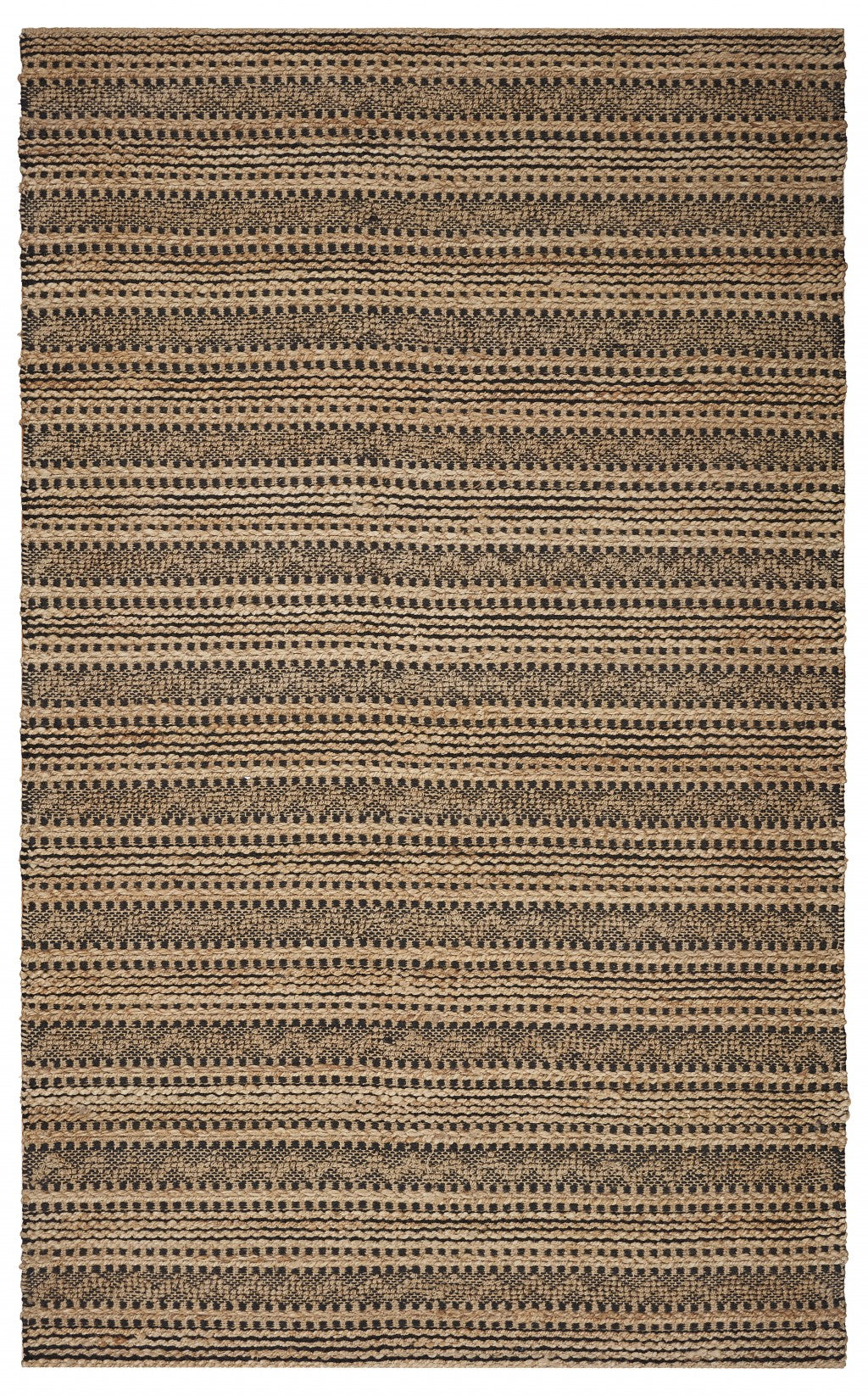 9’ x 13’ Tan and Black Intricate Striped Area Rug