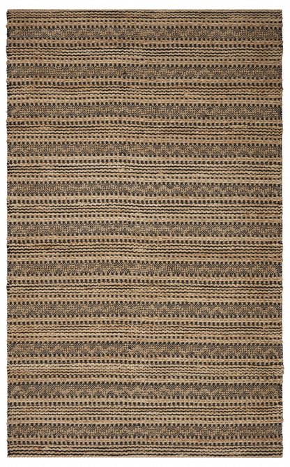 9’ x 13’ Tan and Black Intricate Striped Area Rug