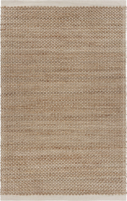 5’ x 8’ Tan and White Detailed Woven Area Rug