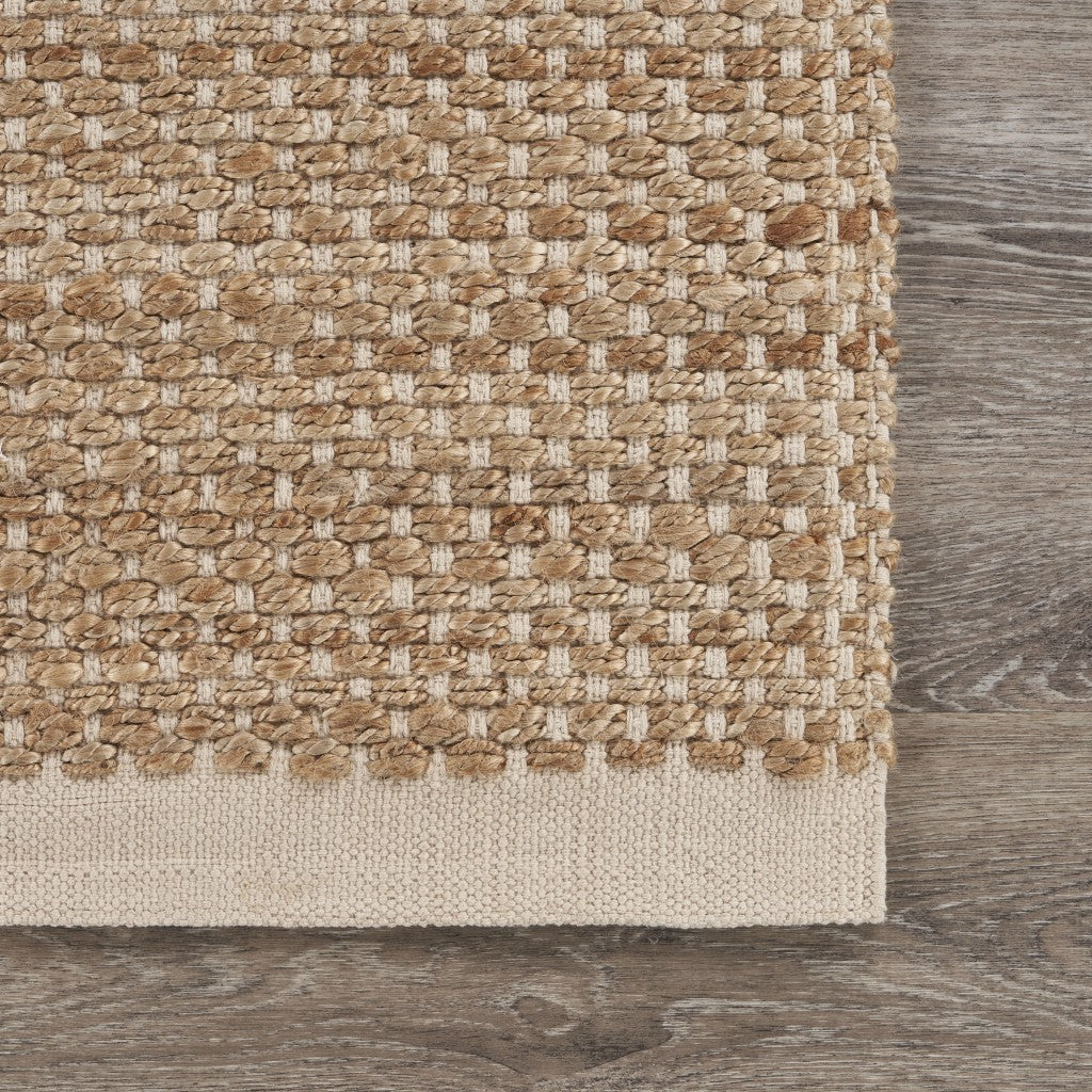 5’ x 8’ Tan and White Detailed Woven Area Rug