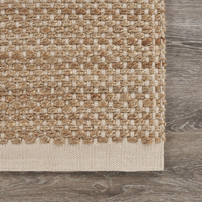 5’ x 8’ Tan and White Detailed Woven Area Rug